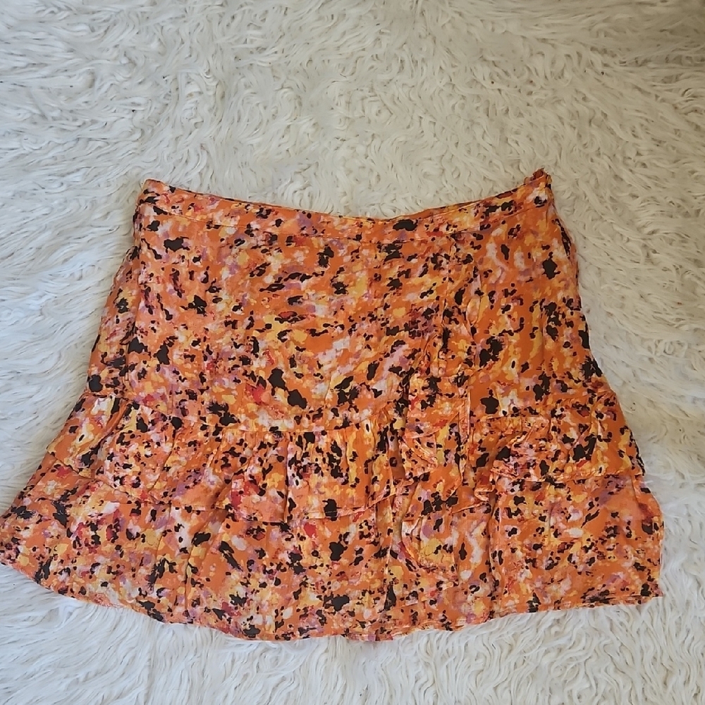 Orange Pleated Mini Skater Skirt for Casual Wear